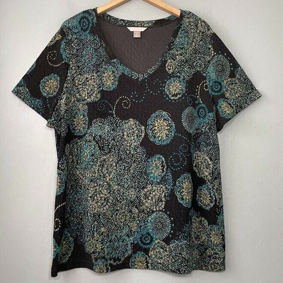 White Stag Size XXL 20 Black Acetate Stretch Travel Knit Top Whimsigoth Metallic - Picture 1 of 8